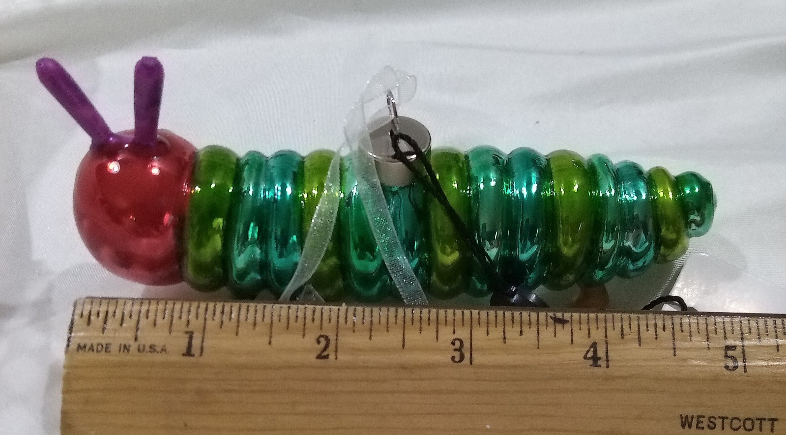 KAT + ANNIE GLASS ORNAMENT HUNGRY CATERPILLAR