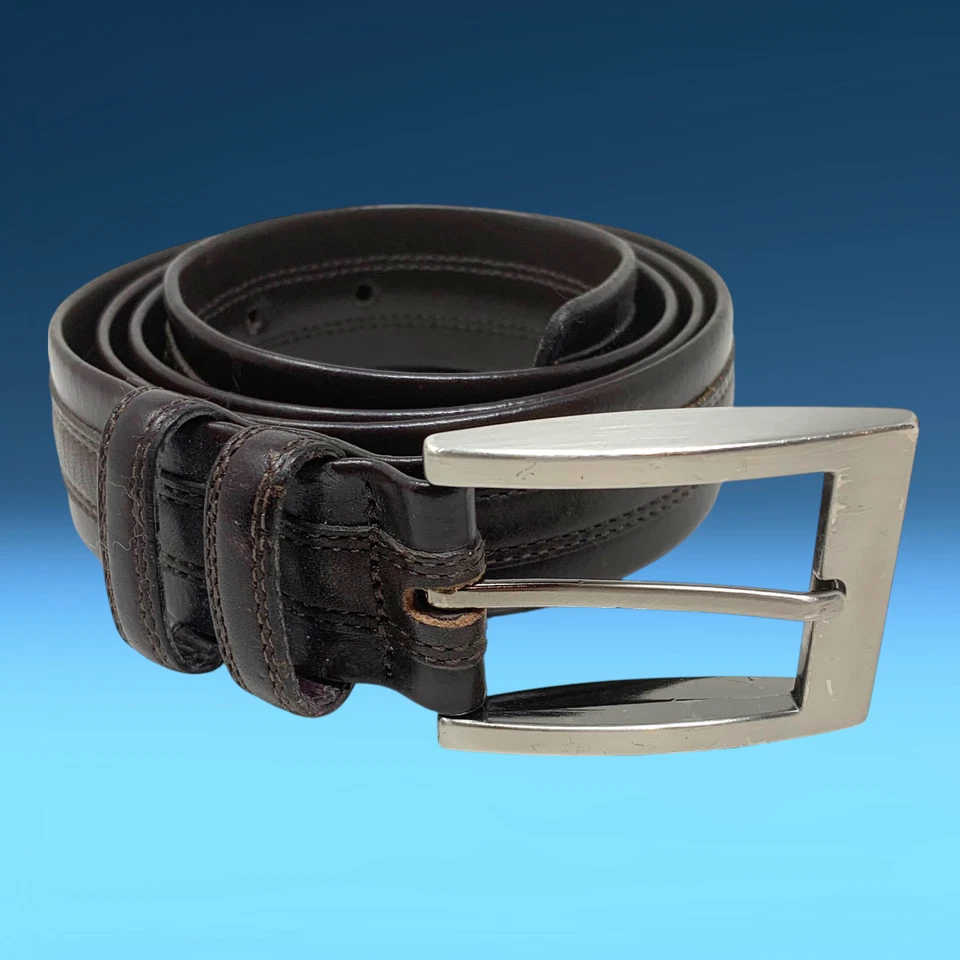 复古 Y2K Mezlan 尺寸 36 棕色翻滚皮革礼服腰带西班牙制造 — 第 2/4 张图片