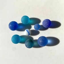 Natural Tumbled Sea Glass Ball set of 8 Surf Tumbled Pieces Craft Decor Blue