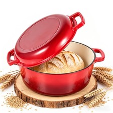 Pentola in ghisa smaltata 26 cm Dutch Oven 2 in 1 pentola per pane con coperchio 5,7 L