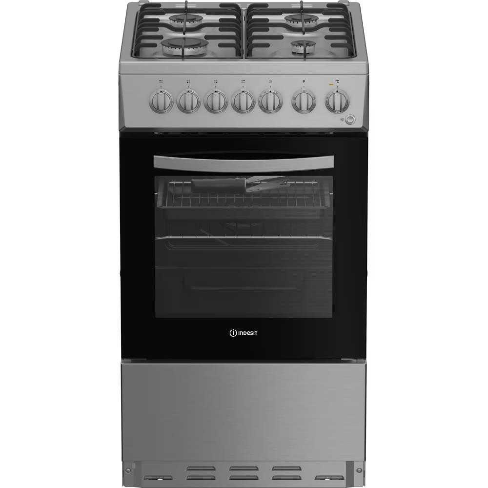 Indesit 500mm Freestanding Gas Cooker 4-Burner Hob S/Steel I5G3PMX
