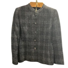 A-K-R-I-S ~ Women’s Tweed Wool Button Down Checkered Blazer with Pockets