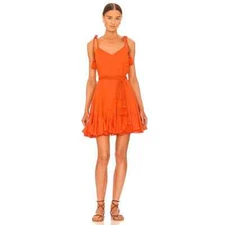 Rhode Pull-on Rope Straps Casey Dress V-neck Persimmon Orange Size Small