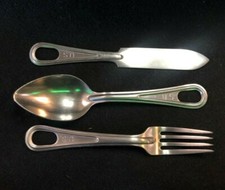 MILITARY MESS KIT STAINLESS STEEL UTENSIL FORK KNIFE &SPOON SET CAMPING HUNTING