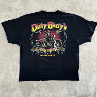 Vintage Y2K Dirty Harry's T Shirt Size XL Black Biker Bar Faded