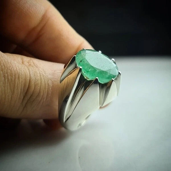 Leaf Ring With Emerald Gemstone In Silver, Green Stone Leaf Ring | Benati