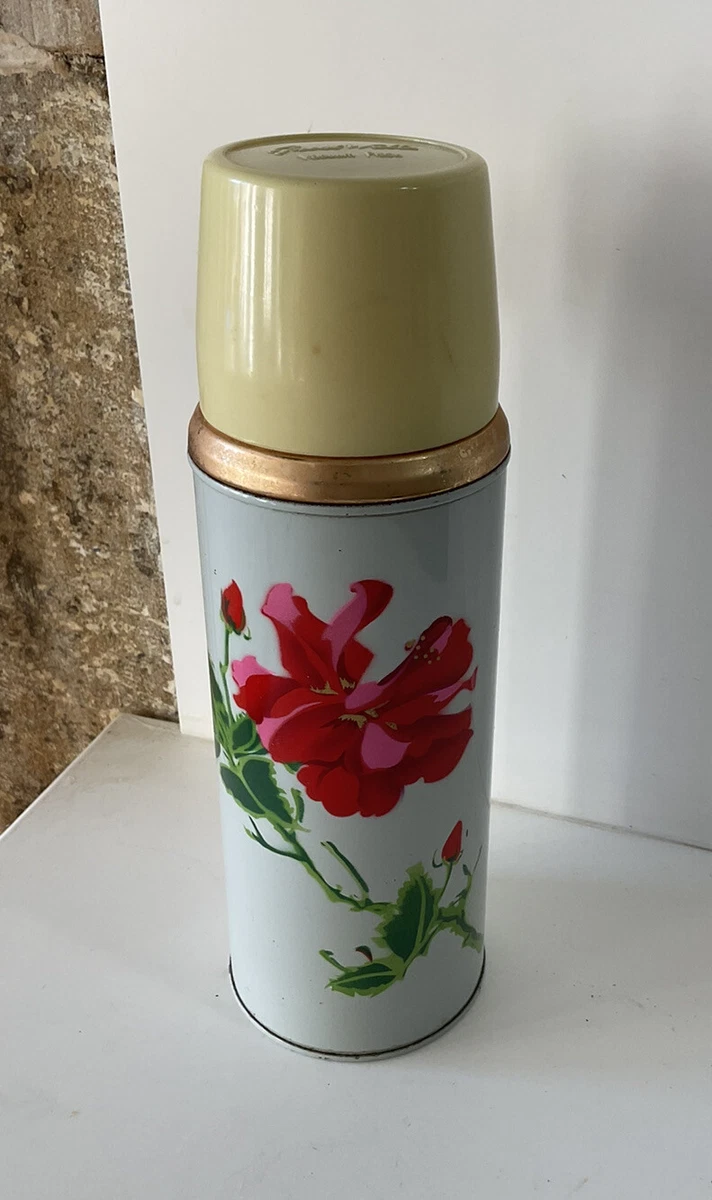 Gourde Thermos Vintage Boxter - Bleu Et Jaune - Fabriquée En Italie - Occasion Bon état