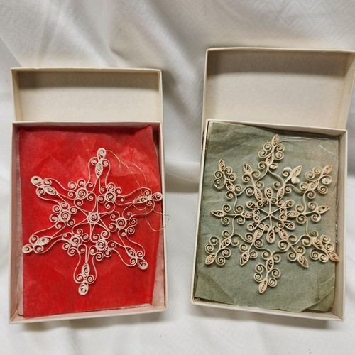 TWO VINTAGE SCROLLED PAPER HANGING CHRISTMAS ORNAMENTS SNOWFLAKES eBay