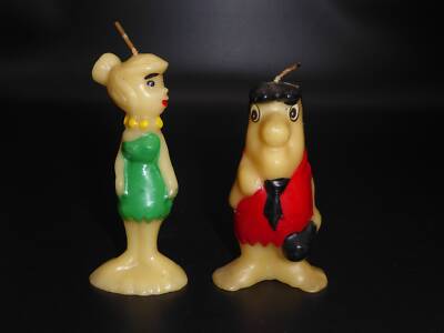 Vintage Wilma And Fred Flintstone Candles, Hanna-Barbera The Flintstone Characte