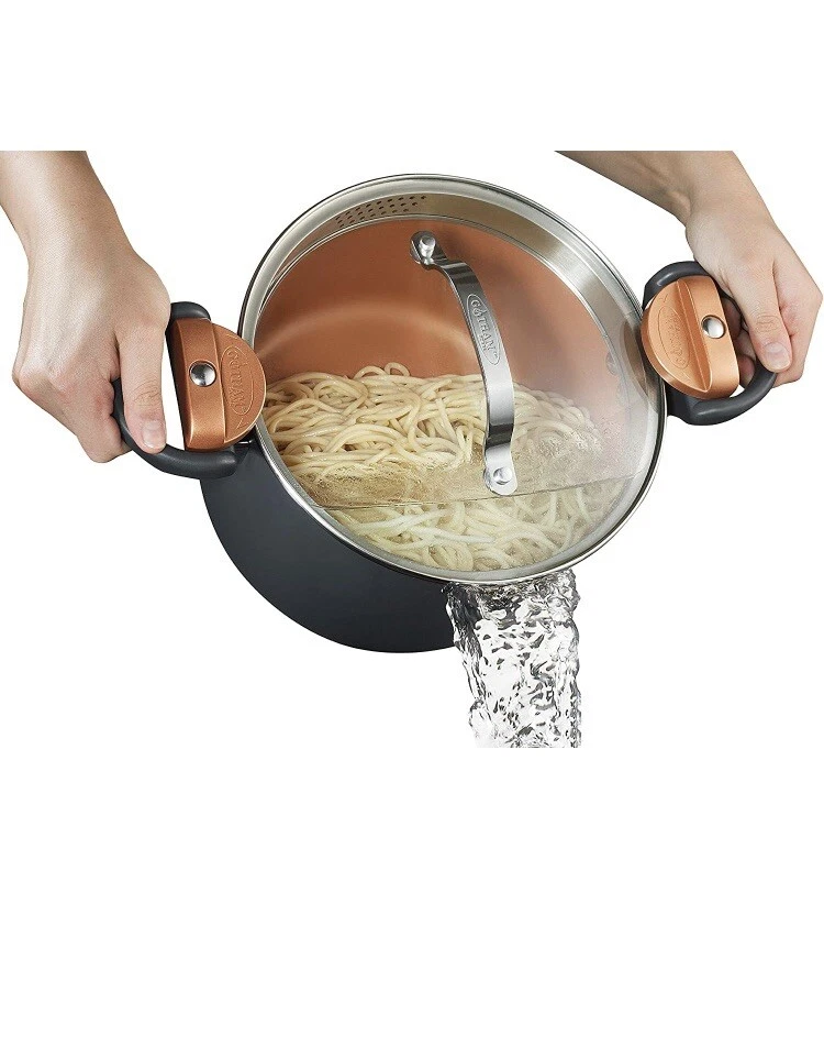Gotham Steel 5 Quart Stock Multipurpose Pasta Pot with Strainer Lid & Twist