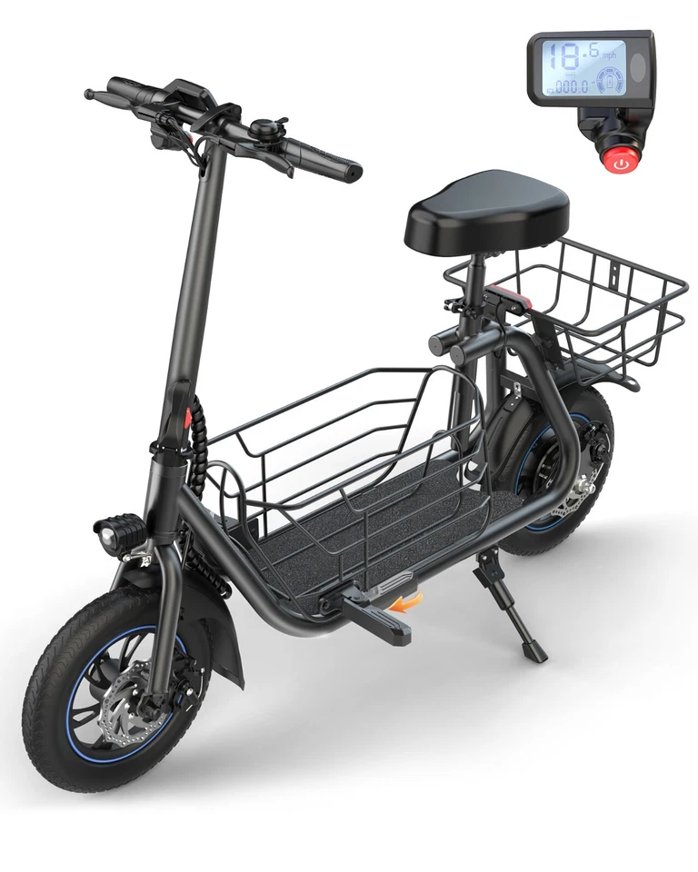 Scooter eléctrico Gyroor C1S con asiento y cesta de transporte alcance de 21 millas para mascota perro gato Foto 4 de 4