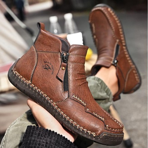 Retro Round Toe British High Top Zipper Ankle Boots Men's Shoes Western Style 46 - Picture 11 of 23