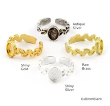 Leaf Band Ring,Bezel Setting Blank Raw Brass,Antique-Shiny silver  5411