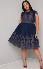 Chi Chi London Floral Curve Tea Sleeve Dress  22  Navy/Multi