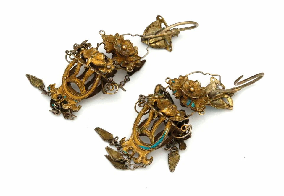 1900 年中国传统银镀金古董耳环 — 第 4/4 张图片