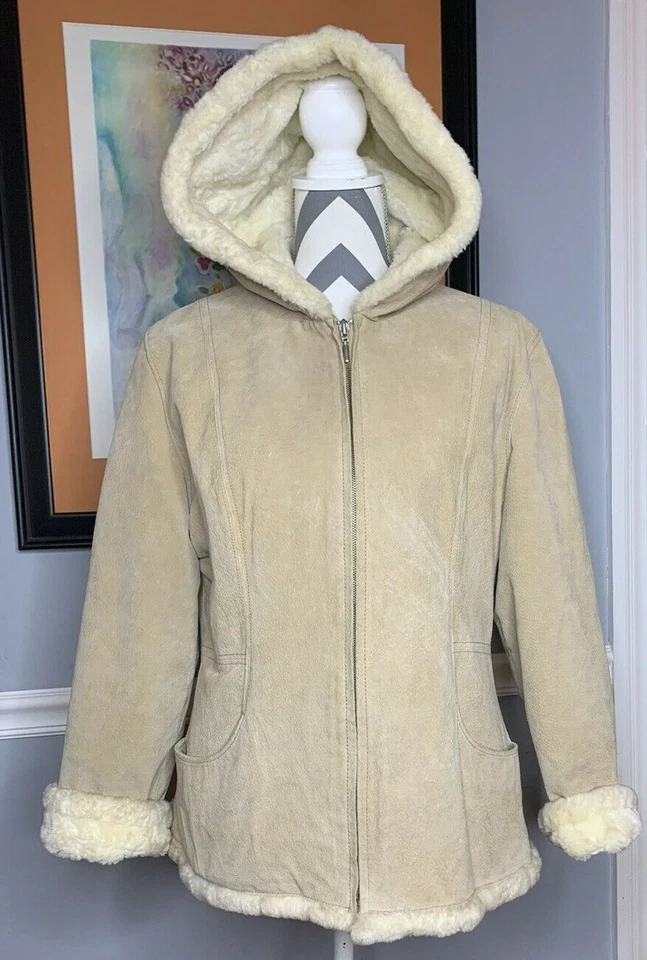 Abrigo Chaqueta con Capucha Mujer WEATHER TAMER Gamuza Genuina Shepra Lt Beige Talla M Foto 2 de 4