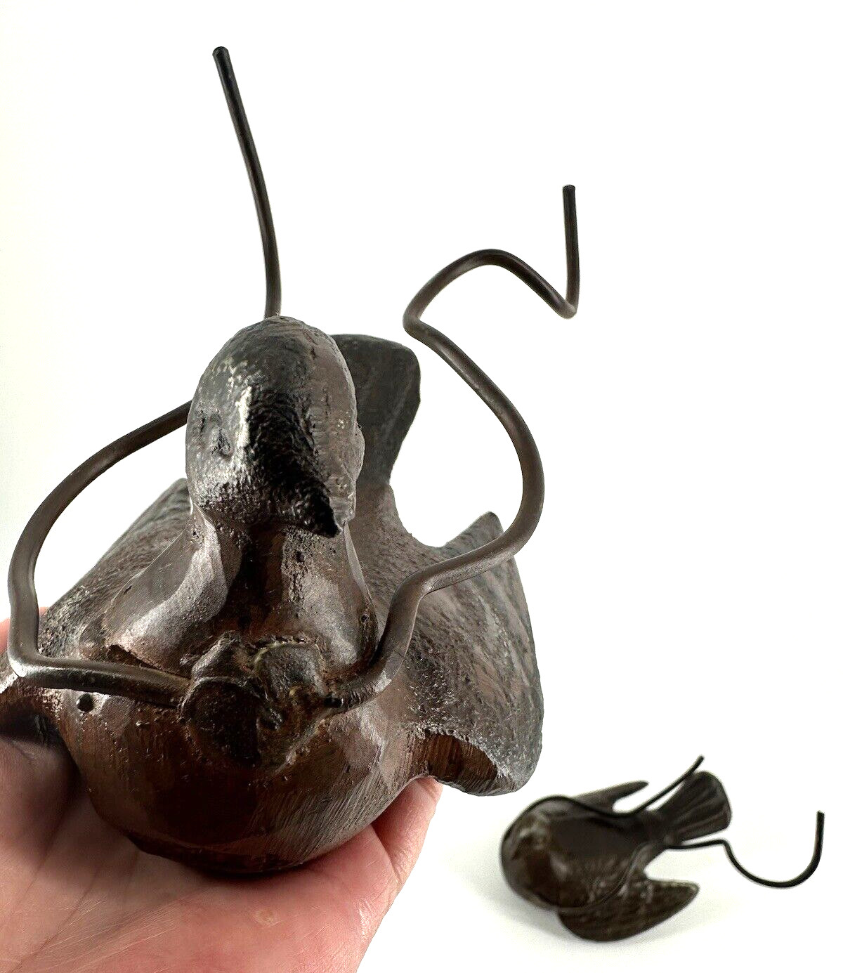 Jan Barboglio iron BIRDS DOVE two (a PAIR) 2 hand FORGED Candleholder RARE 3x6"