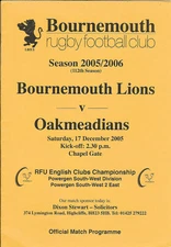 Bournemouth Lions  v Oakmeadians 17 Dec 2005 RUGBY PROGRAMME