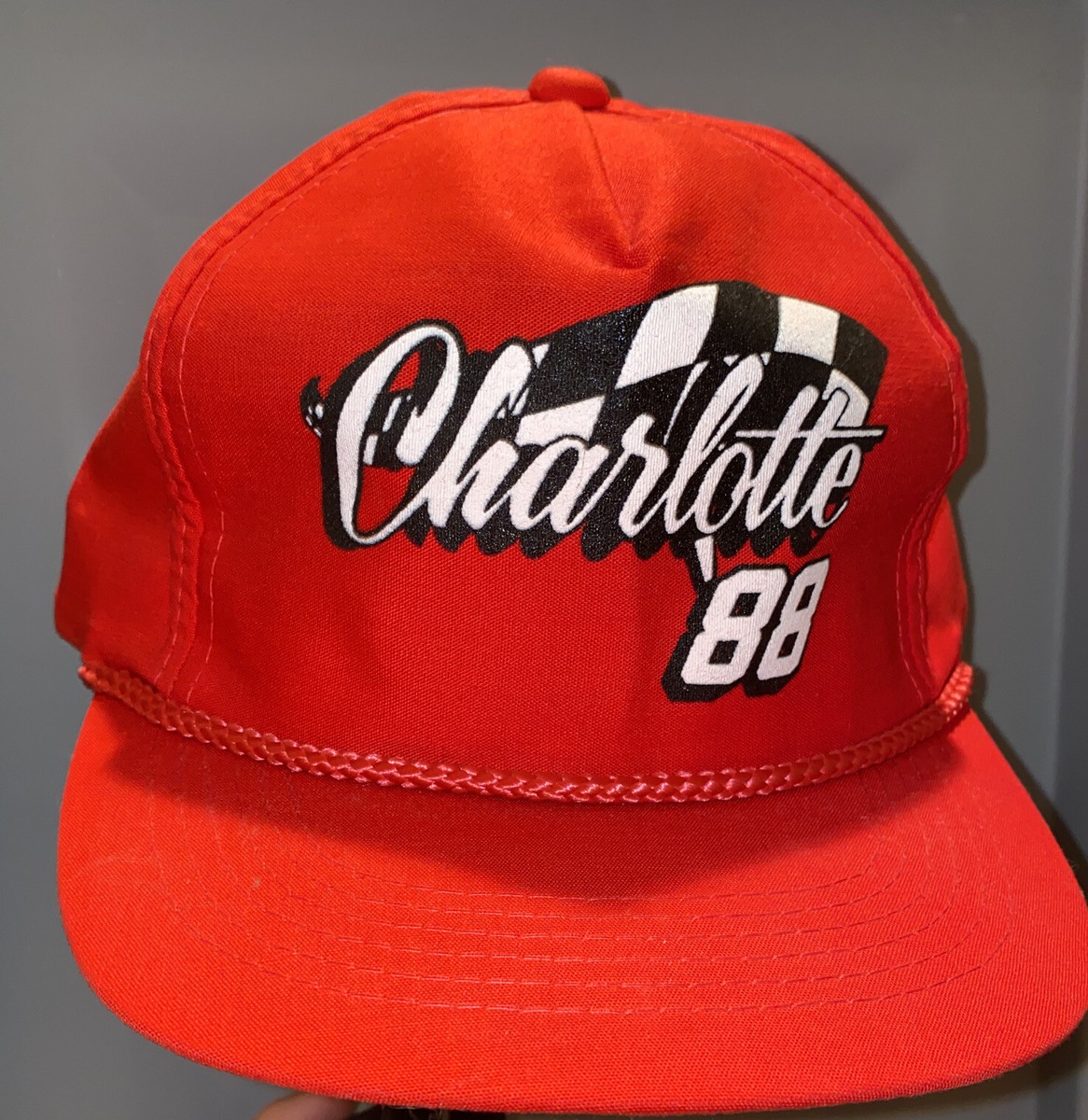 Vintage CHARLOTTE '88 Racing Snapback Hat 80s Checkered Flag