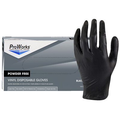 ProWorks  Vinyl/Nitrile Blend Disposable Gloves, Powder Free, Black size L-M-S