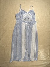 Express Dress Women's 6 Blue Striped Spaghetti Strap Tie Front
