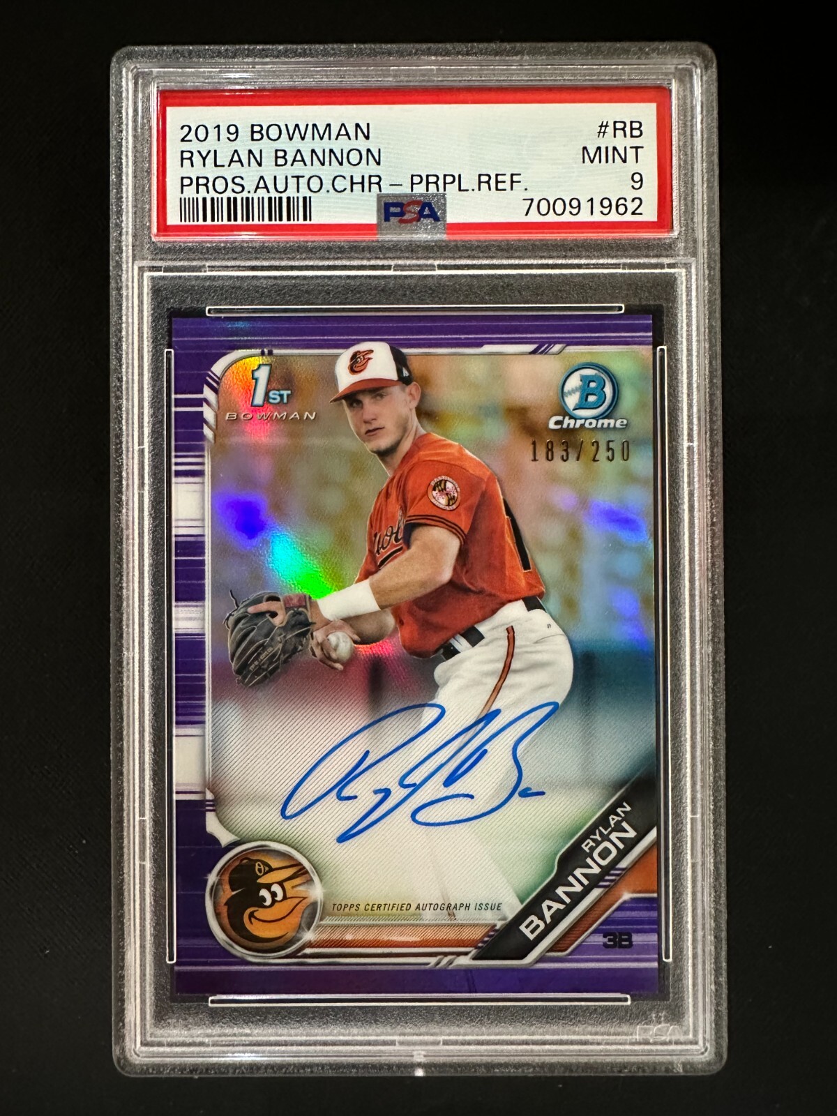 2019 Bowman #RB Rylan Bannon - Pros Auto Chrome PURPLE Refractor /250 - PSA 9