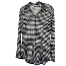 Cabi Women's Sheer Button Up Top Blue/White Print Size Medium