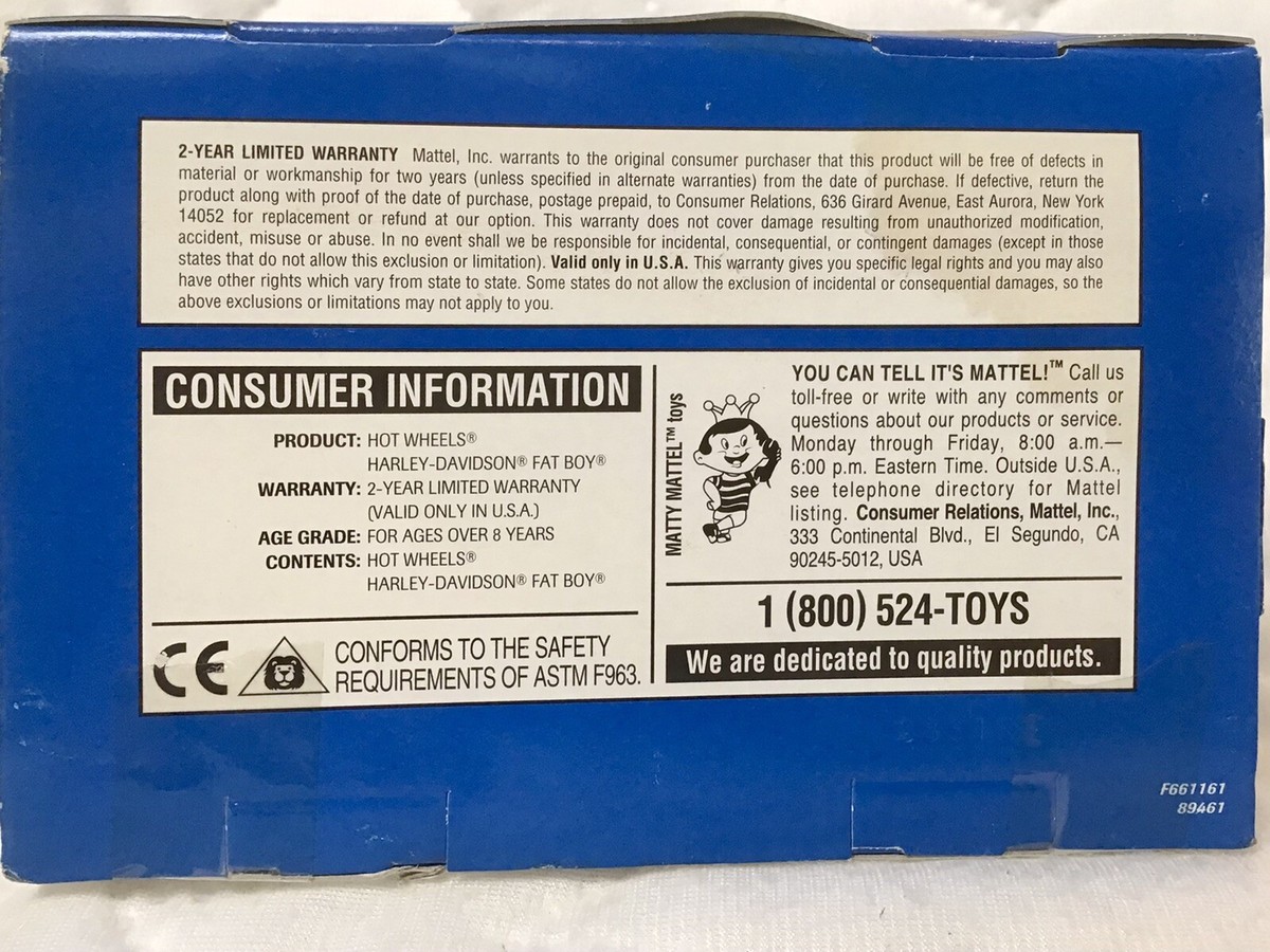Harley Davidson Fat Boy Motorcycle Hot Wheels F661161 89461