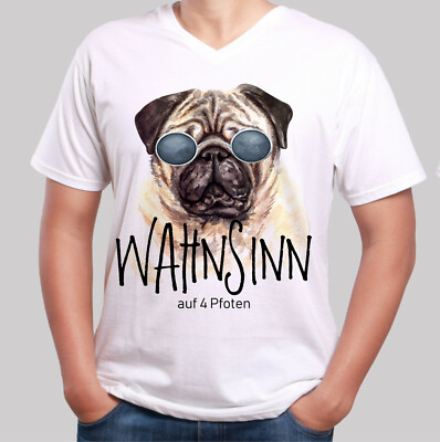 SALE französische Bulldogge Bully V-neck Wahnsinn Hundemotiv T-Shirt weiß S