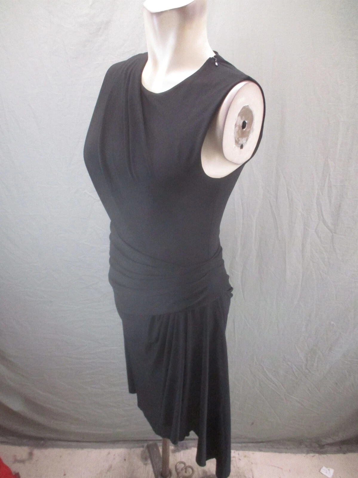 Alexander Wang taglia 2 mini abito donna nero spalle scoperte zip senza maniche drappeggio 501