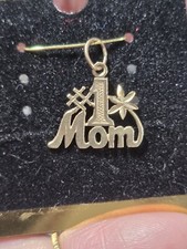 Solid 14K Yellow Gold  1 MOM Pendant Charm Medallion Mother Number one mom