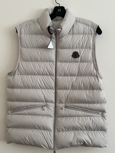 Neu mit Etikett Moncler Herren Größe 2 Treompan Weste Weste cremeweiß Daunen gefüllt Reißverschluss
