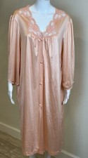 Vintage Ashley Ames Satin Lace Robe Nightgown Size L Peach USA Romantic Feminine