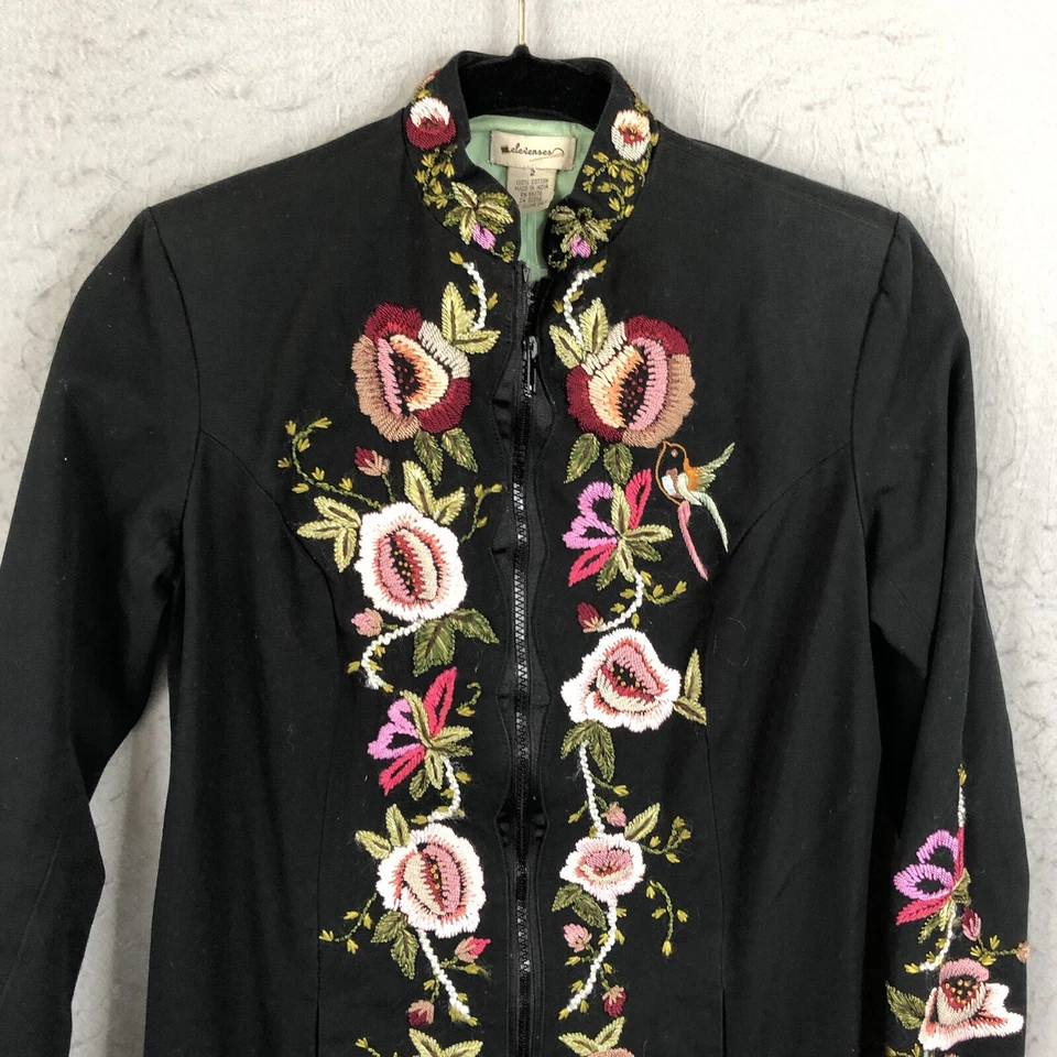 Chaqueta Elevenses Anthropologie Mujer 2 Negra Bordada Floral Boho Artística Foto 2 de 4