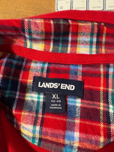 NEW Lands' End Men's Red 1/4 Zip Sweater With Plaid Lining At Neck 100% Cotton - Picture 2 of 2