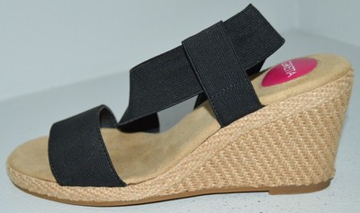 black elastic wedge sandals