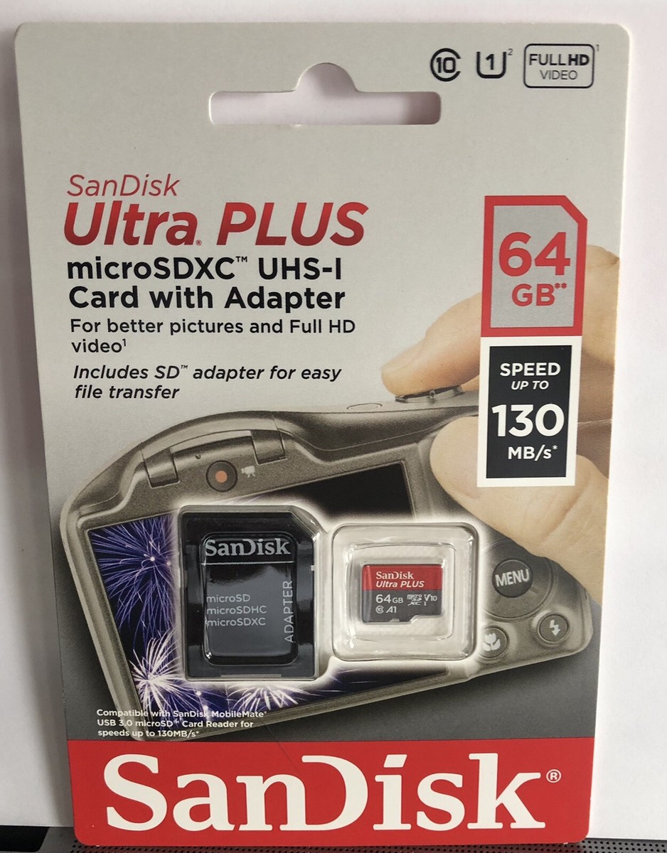 SanDisk Ultra Plus 64gb Micro SDCC Uhs-i Card With Adapter 130 MB