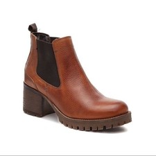Bullboxer Cory Chelsea Boots Leather Chunky Heel Cognac Tan Brown