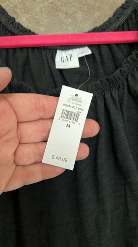 GAP schwarzes Jersey Strick Stufen Kleid Taille Bindeband U-Ausschnitt entspannt Puffärmel Gr. M - Bild 5 von 7