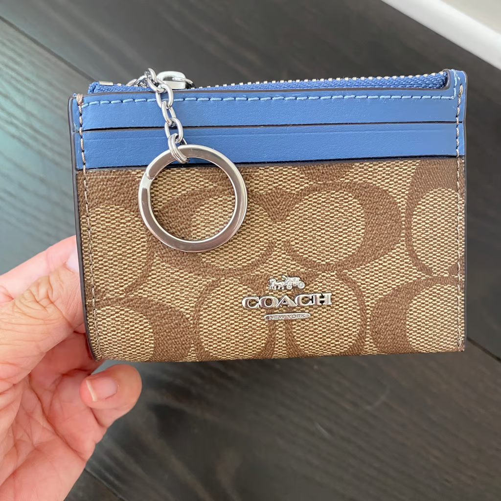 COACHミニポシェット Coach Mini Skinny Id Case Signature Canvas 88208 - Stone Blue | eBay