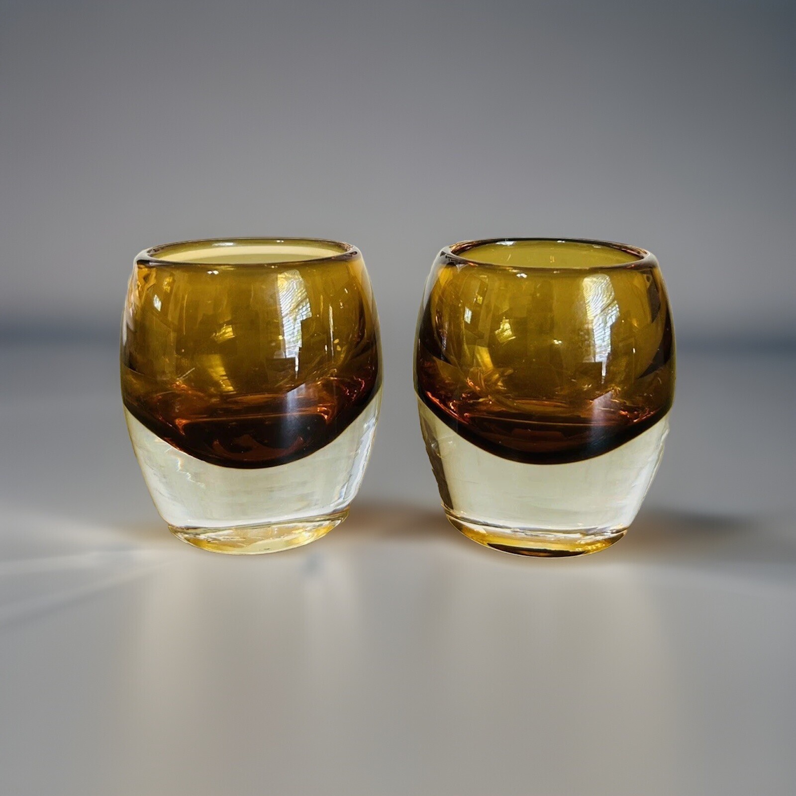 Crate & Barrel Set of 2 Diva Votive Holders in Heavy Topaz Glass Made in Poland