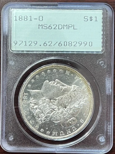 1881 O Morgan Silver Dollar PCGS MS 62 DMPL Deep Mirror Proof Like Green Rattler