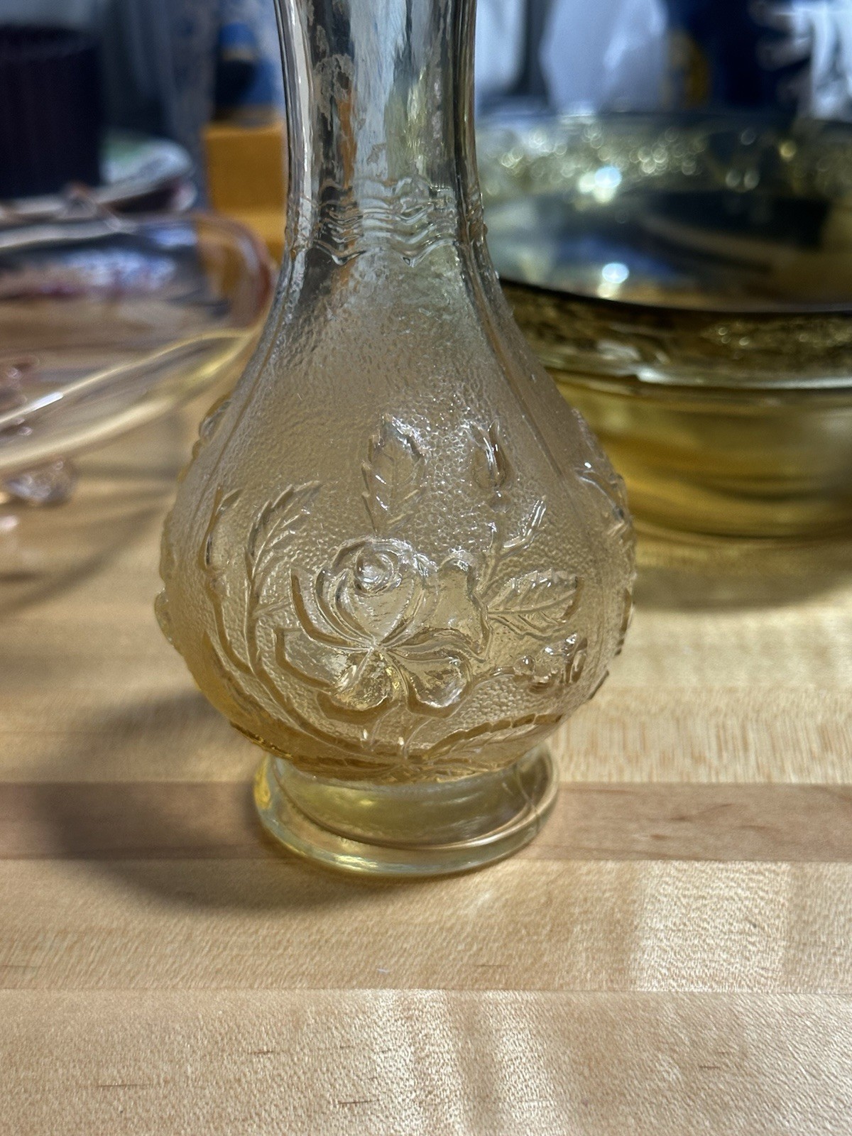 Vintage Imperial Glass Rose Bud Vase Yellow Glass Ruffled