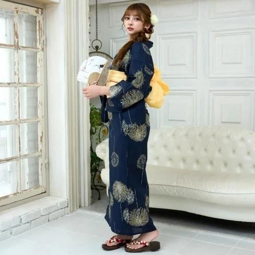 Japanese Yukata Kimono 3-piece set with a firework that colors the night sky - Image 3 of 4