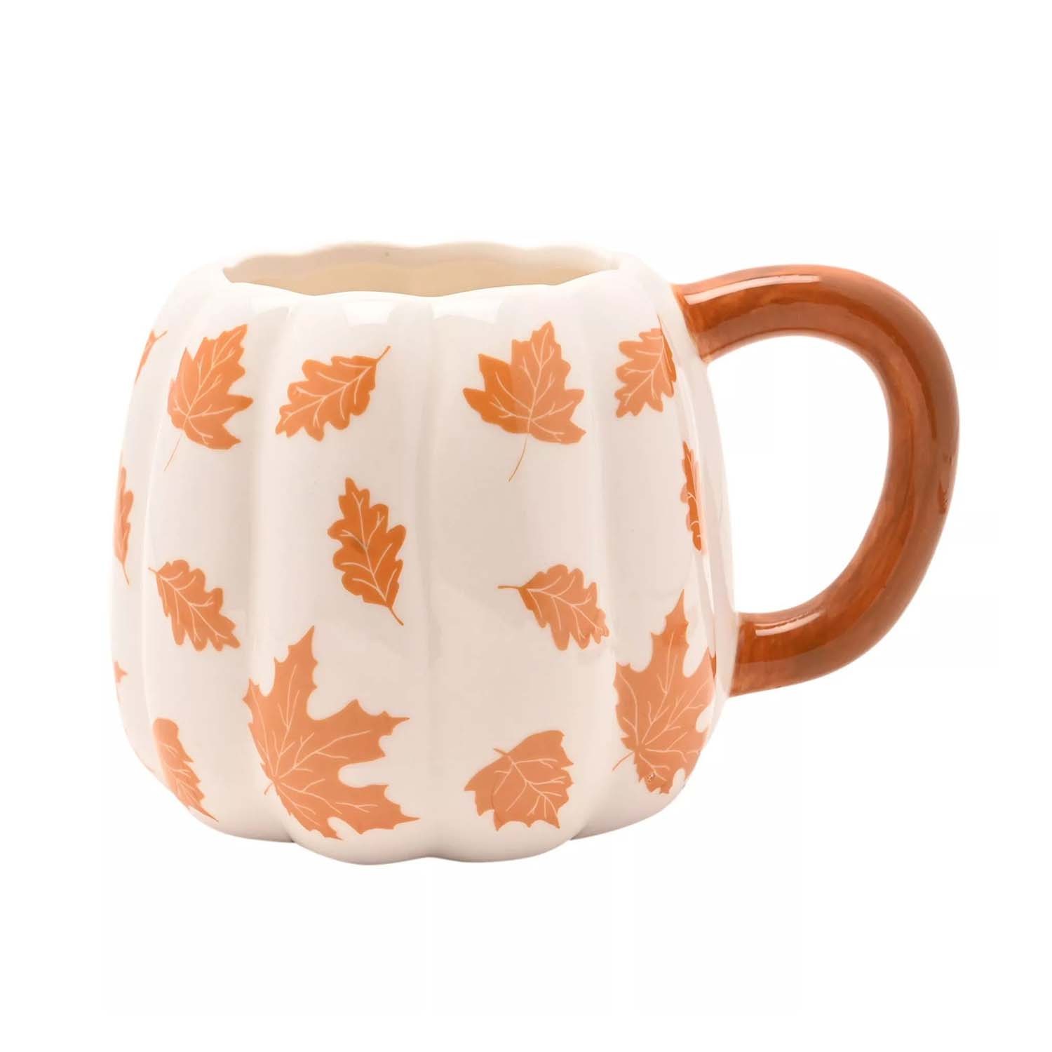 Ceramic Coffee Mug Orange Pumpkin Leaves Novelty Drinkware Hot Choco Cup 520ml