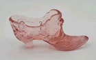 Vtg. Fenton Cranberry Pink Glass Shoe Embossed Rose Pattern Fenton Stamp Mark