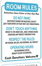 Funny Room Rules Sign - Cute Blue Decor for Teen Girls Bedroom,