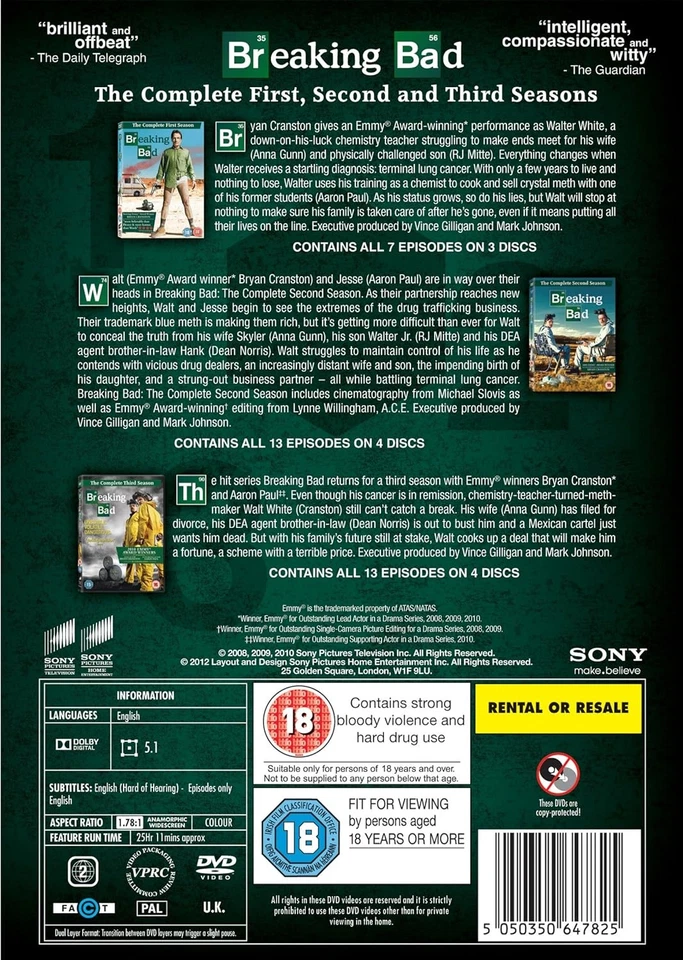 Breaking Bad - Season 1-3 (DVD) Bryan Cranston Anna Gunn Aaron Paul (UK IMPORT) - Image 3 of 4