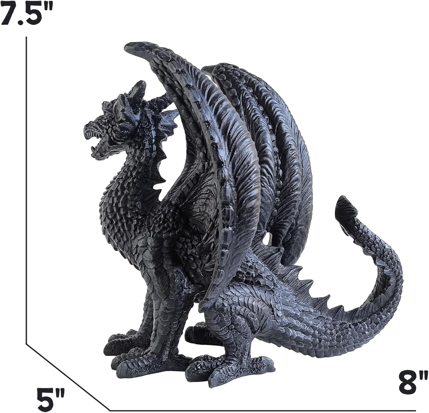 Gothic-Themed Dark Dragon Statue Figurine 8'' Long Majestic Dragon Medieval Myth