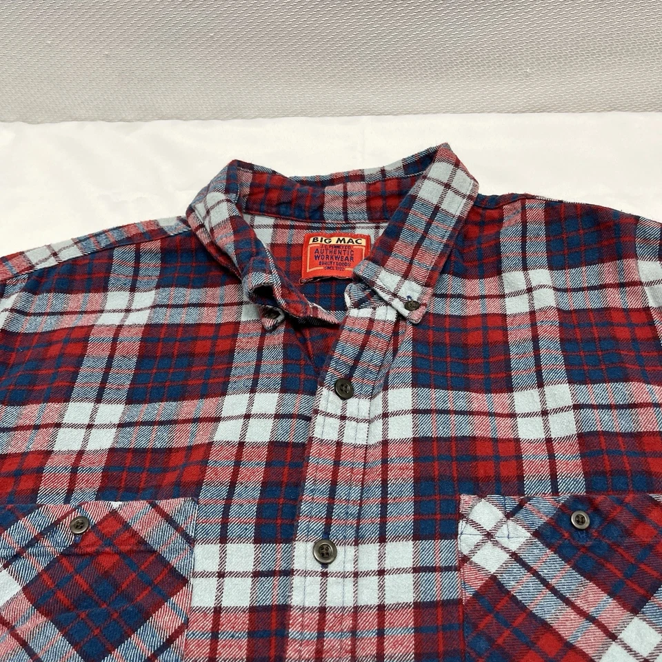 Camisa de franela Big Mac de colección para hombre XL roja blanca azul ropa de trabajo a cuadros JC Penney - leer Foto 2 de 4